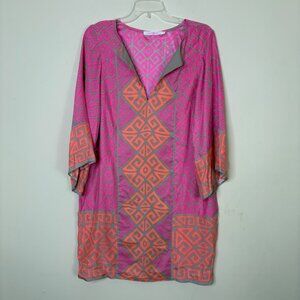 Alice & Trixie Dress Large Pink & Orange Geometric Print Silk Tunic